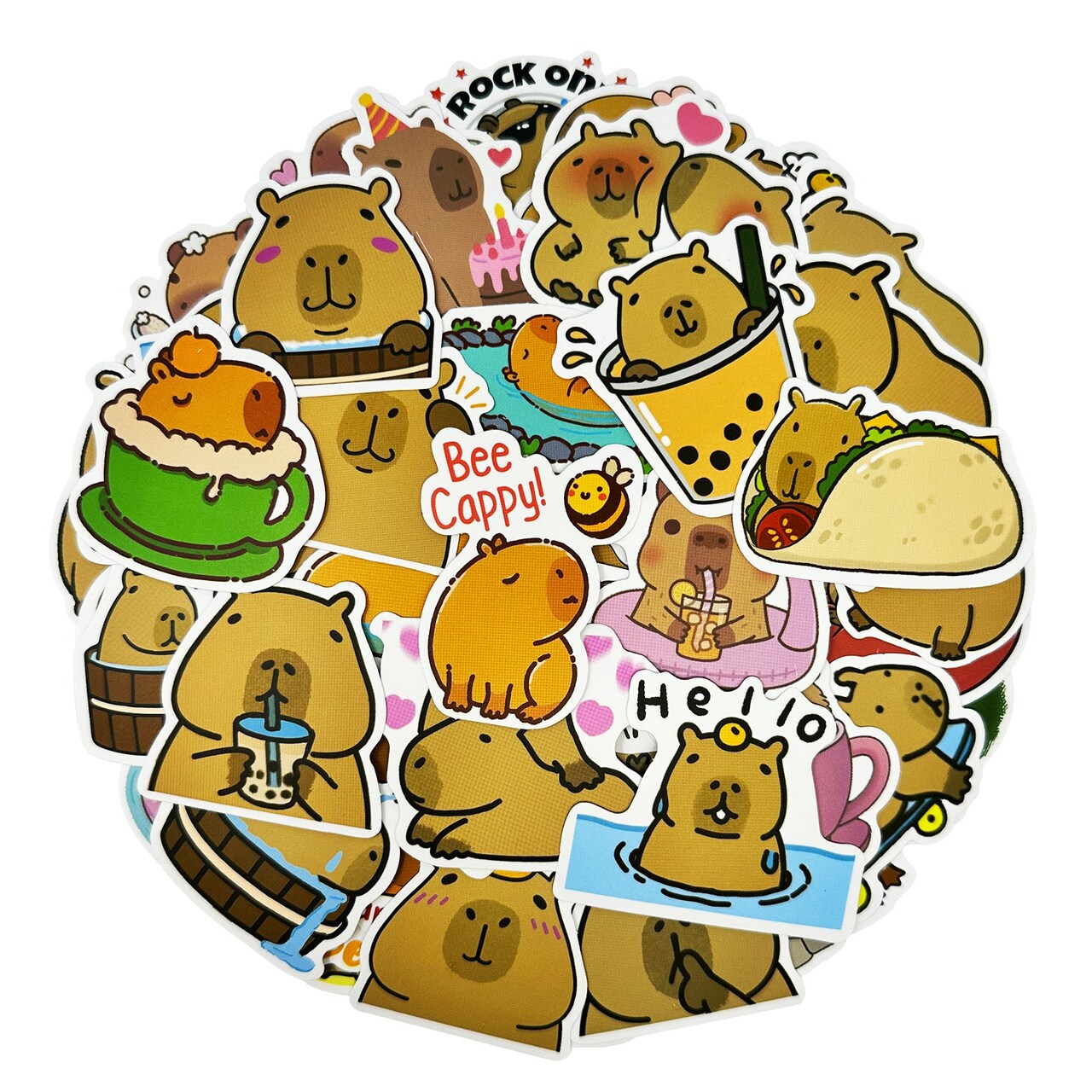Wrapables Waterproof Vinyl Stickers for Water Bottles, Laptop, Phones, Skateboards, Decals for Teens, 100pcs Capybaras